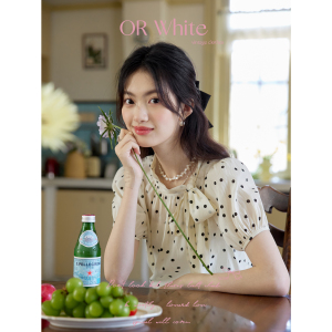 ORWhite 法式复古蝴蝶结飘带领系带波点衬衫短袖上衣夏季新款女