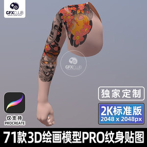 71款2K Procreate 3D模型男女人体优化建模人物 ipad纹身刺青贴图
