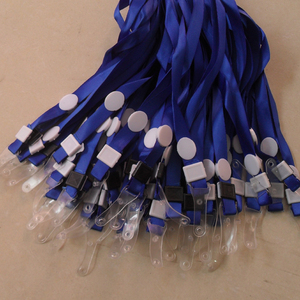 蓝色皮扣挂绳1.5cm胸牌卡套挂绳塑料扣金丝带挂绳批发文具特价