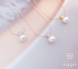 韩国东大门1990代购珍珠吊坠项链单颗925银简约气质锁骨链饰品女