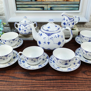 外贸唐草咖啡具咖啡壶茶壶釉下彩可加热蓝色陶瓷茶具糖罐奶壶杯碟