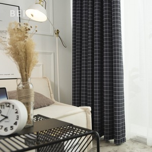 新款现代简约北欧黑白格子窗帘客厅卧室飘窗半遮光布帘纱定制成都