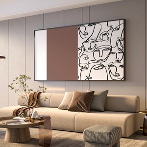 现代创意客厅背景墙横幅装饰画抽象黑白线条卧室走廊书房横版挂画