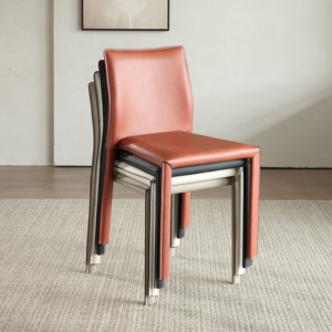 可叠放小户型餐椅家用意式极简马鞍皮椅子轻奢北欧网红靠背凳子