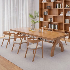 北欧风客厅大书桌实木茶桌椅组合多人学习桌现代简约长条桌工作台
