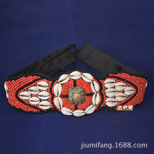 尼泊尔手工民族风腰带腰链腰饰镶多种米珠贝壳藏饰藏式腰带
