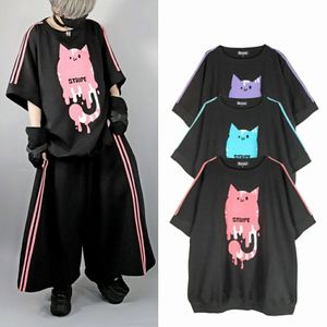 日本原宿deorart暗黑猫咪卡通宅系二次元运动宽松中性中袖T恤上衣