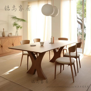 餐桌全实木原木饭桌吃饭桌子加厚家用简约现代长方形桌设计师艺术