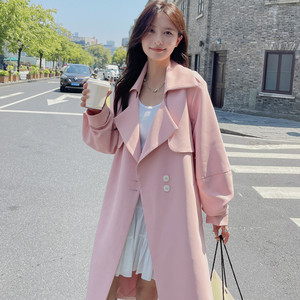 韩国2024春季新款粉色流行风衣女甜美温柔风高级感中长款大码外套