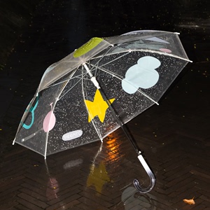 DTMOON 透明涂鸦雨伞少女抗风加固长柄伞加大加厚加粗自动伞儿童