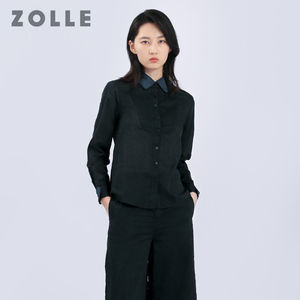 ZOLLE因为秋季新款纯色暗花纹长袖女上衣POLO领女衬衫简约打底衫