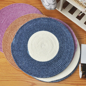 纯手工编织雪尼尔垫子地垫脚垫简约桌垫圆形编织垫定制可机洗地毯