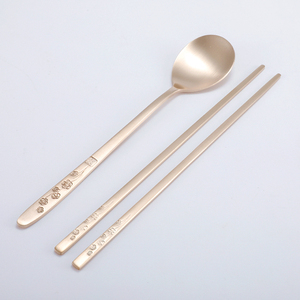 韩国进口礼覃恩手工铜餐具高级梅花筷子勺子套装餐厅家用两件套