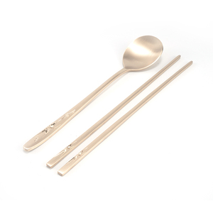 韩国进口礼覃恩手工铜餐具高级松鹤雕刻筷子勺子套装餐厅家用