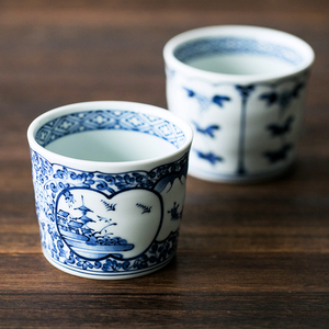 日本进口有田烧手绘复古青花小茶杯汤吞猪口杯水杯清酒杯日式茶具