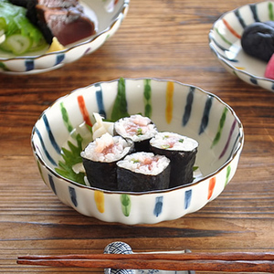 日本进口美浓烧十草陶瓷碗花边深菜盘汤面碗家用碗盘碟釉下彩餐具