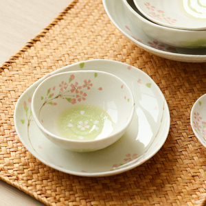 日本进口美浓烧樱花餐具套装日式米饭碗菜盘骨碟家用釉下彩碗盘碟