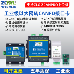 ZQWL隔离型工业级以太网转CANFD模块转网络CANopen J1939 OBD ZLG