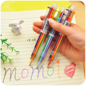 日韩国创意可爱卡通多色圆珠笔 按动笔彩色个性油笔文具6色笔特价