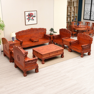 实木沙发新中式非洲金花梨木仿红木家具客厅榫卯雕花事事如意沙发