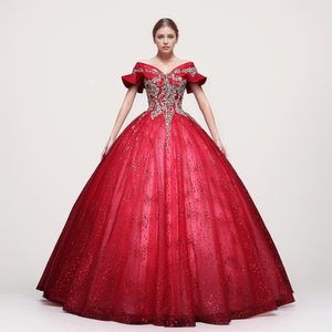 红色彩纱晚礼服新款舞台独唱蓬蓬裙高贵气质修身美声艺考演出服女