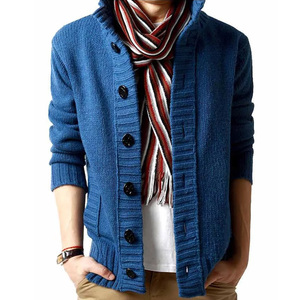 秋冬季新款男士毛衣开衫纯色立领加厚针织衫男式韩版修身毛衫外套