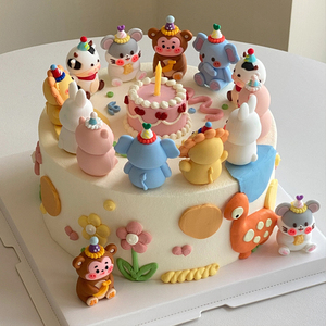 软陶小动物蛋糕装饰狮子大象长颈鹿猴子老鼠恐龙儿童节生日摆件z