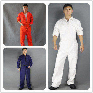 纯棉加厚耐磨工装男女船员厂汽修服电焊白色长袖连体工作服套装男