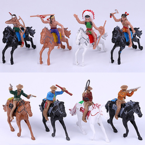 西部牛仔模型塑料印第安人骑马人偶场景道具儿童玩具男孩礼品摆件