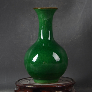 晚清民窑单色釉开片釉绿釉赏瓶小号花瓶古玩古董仿古老货瓷器陶瓷