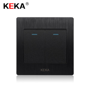 KEKA国际电工 86型黑色拉丝 二开双控 开关墙壁插座面板 厂家直销