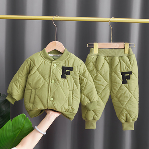 婴儿冬装棉衣套装加厚男0-1岁半2两件套衣服秋冬季外出服宝宝棉袄