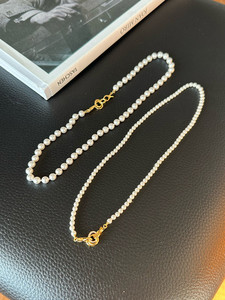 摇儿绕 复古时髦 pearlnecklace水晶珍珠贝珠4mm-6mm万能链扣项链