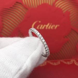 二手正品Cartier卡地亚18k白金满钻50号戒指排钻女戒