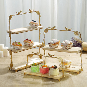 森系木质甜品台展示架道具摆件 北欧ins婚礼铁艺蛋糕架木质托盘