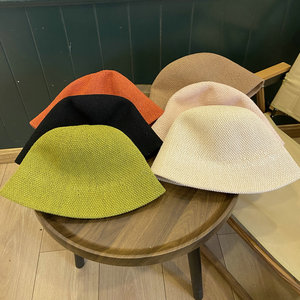 棉麻针织小檐水桶帽女日系圆顶遮阳盆帽夏季青年气质文艺素颜帽子