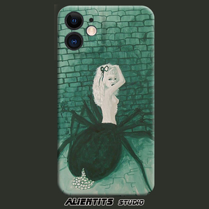 AlienTits绿毛蜘蛛女王安黑复古时髦怪趣味欧美简约个性原创艺术小众防摔适用苹果安卓手机壳