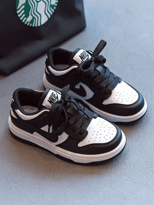 适用耐克儿童aj鞋子2023新款男童黑白熊猫运动鞋女童网鞋透气板鞋