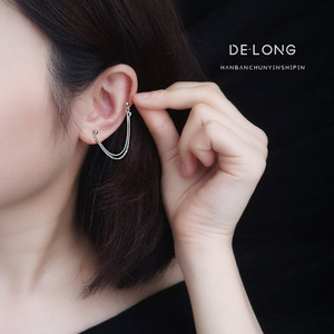 简约个性圆珠双层链条耳钉s925纯银耳饰ins韩版女款珠子耳环饰品