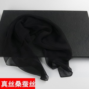 【清仓微瑕】黑色小方巾丝巾纯色春秋品牌桑蚕丝100%夏季真丝围巾