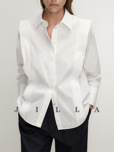 JILLA超百变棉质白衬衫纯色通勤简约小众设计宽肩衬衣基础百搭衣