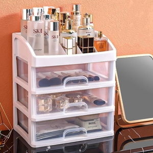 透明抽屉式化妆品收纳盒简约办公室桌面文具杂物多层整理盒置物架