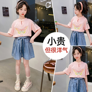 女童夏季短袖T恤大女孩中国风儿童洋气纯棉套装夏装潮5上衣服8岁9