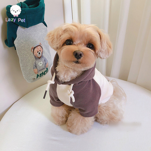 「Lazy Pet」韩国代购宠物猫狗泰迪熊连帽抽绳插肩弹力秋冬卫衣