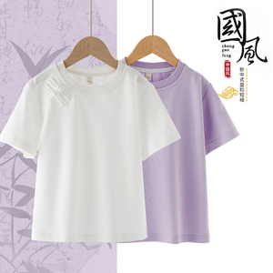 新中式国风上衣短袖T恤女童夏季盘扣半袖t儿童2024新款国风潮夏装