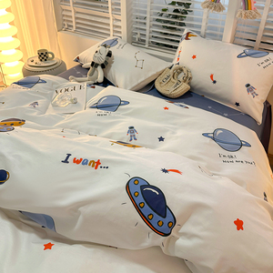 卡通纯棉四件套100全棉ins风蓝色儿童男孩床上用品三件套床单被套