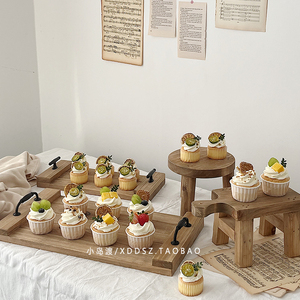 韩ins风蛋糕台甜品桌砧板托盘复古面包摆件家居装饰婚礼拍照道具