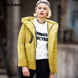 卡玛KAMA 新款冬季女装加厚短款连帽修身女羽绒服外套741