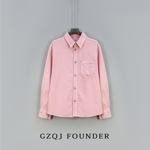GZQJ【粉红的回忆】2024新款休闲时尚粉色长袖牛仔衬衫外套女春秋