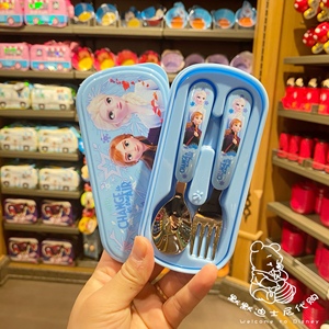 迪士尼正品冰雪奇缘艾莎麦昆米奇米妮儿童卡通可爱叉勺餐盒套装